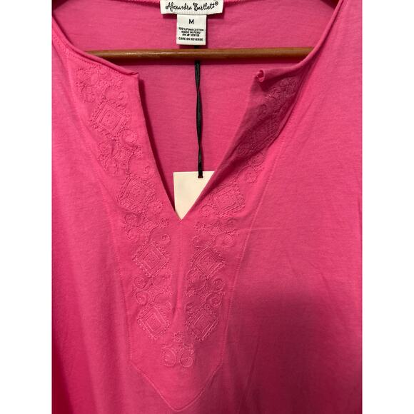 Alexandra Bartlett Tee Pink Pima Cotton Split Neck Long Sleeve Thin Top Size M - Picture 2 of 9